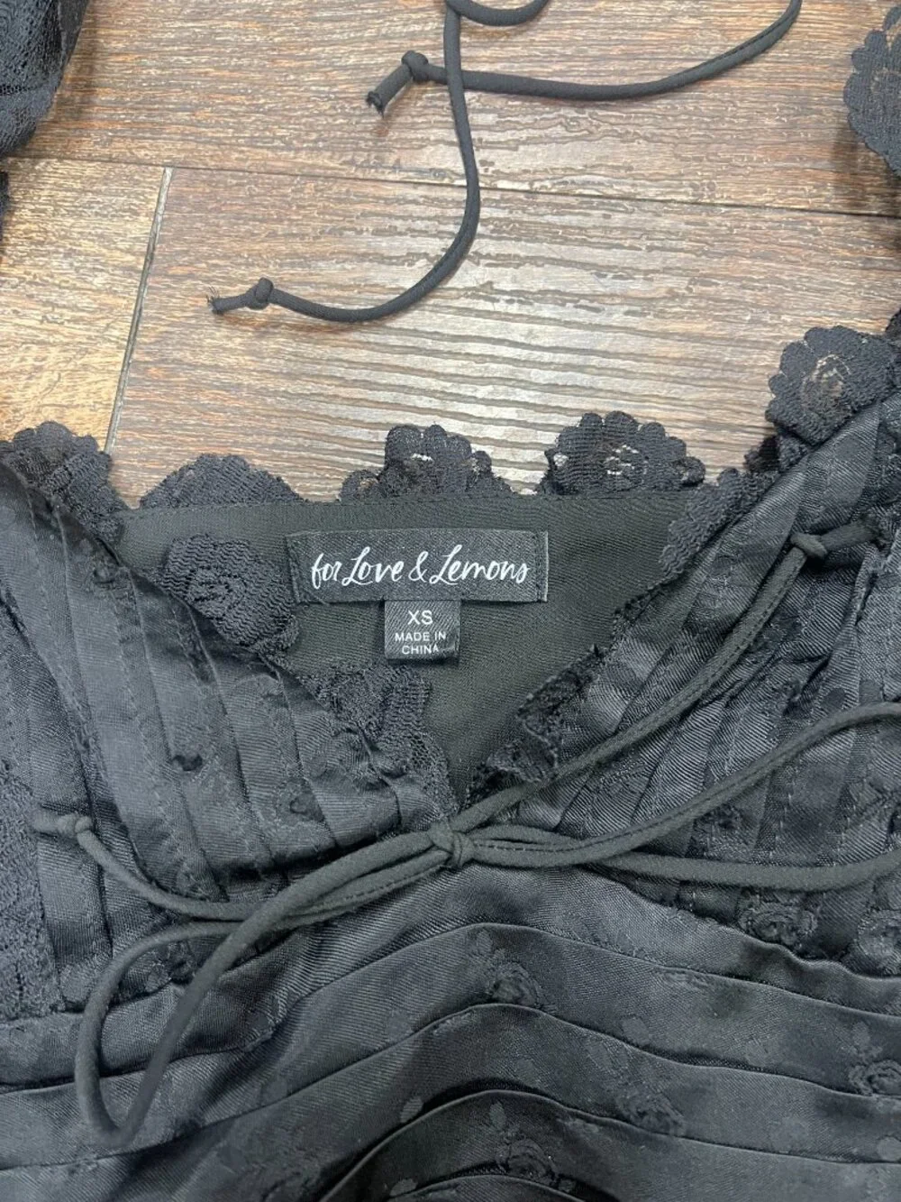 For Love & Lemons Liz Black Lace Swiss Dot Cropped Blouse XS